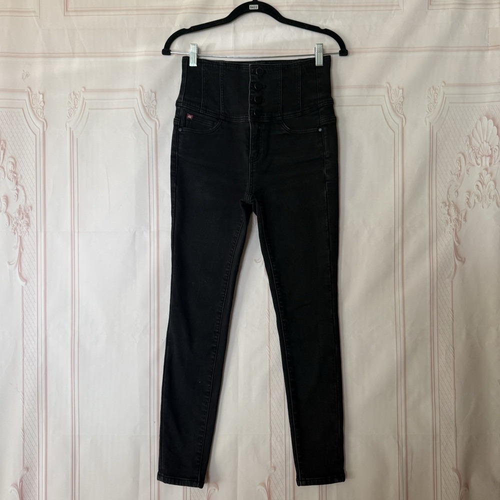 Miss Sixty Women's High Rise Glenda Cropped Jeans Black Stretch Button Sz 27x27